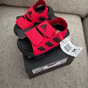 Adidas Kids Red and Black Strap Sandals